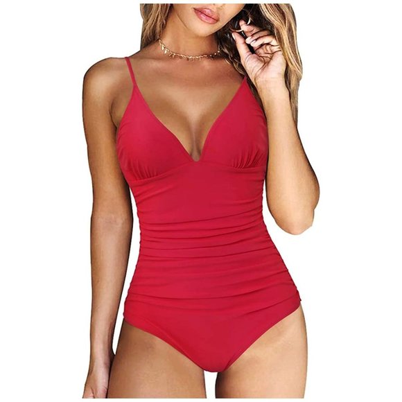 BOUTIQUE Swim New Red Womens One Piece Swimsuit Tummy Control V